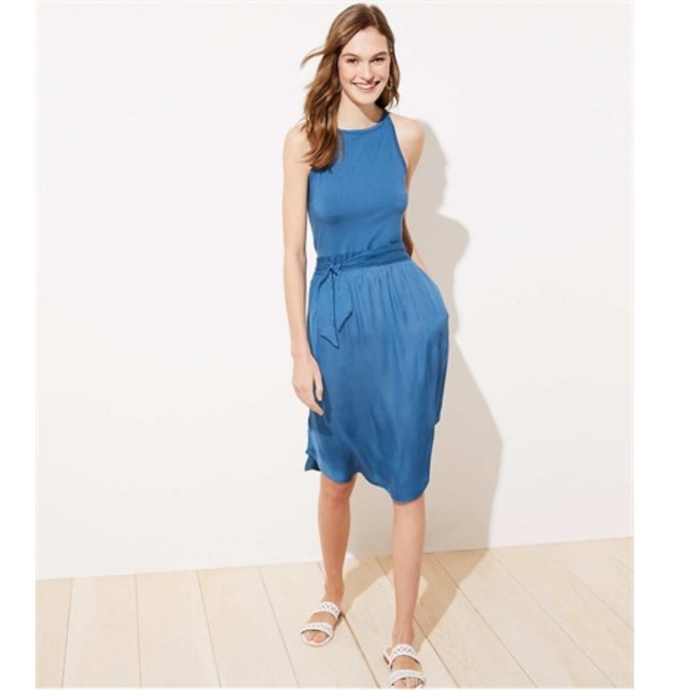 LOFT Mixed Media Tie Waist Pocket Dress (26)